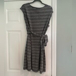 Loft size large black and white striped dress with tie belt
